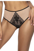 Culotte féminine élégante en dentelle noire couleur chair taille haute bretelles dos nu tissu extensible maintien confort femmes
