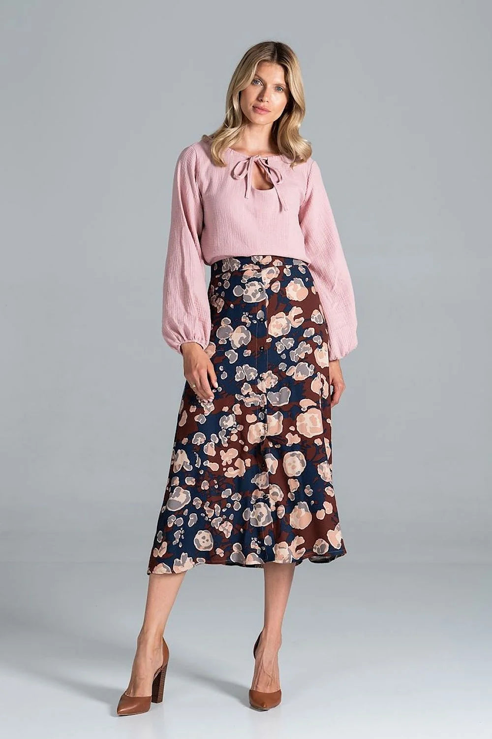 Chemisier Figl viscose fluide élégant manches longues motifs floraux abstraits pour occasions décontractées et formelles