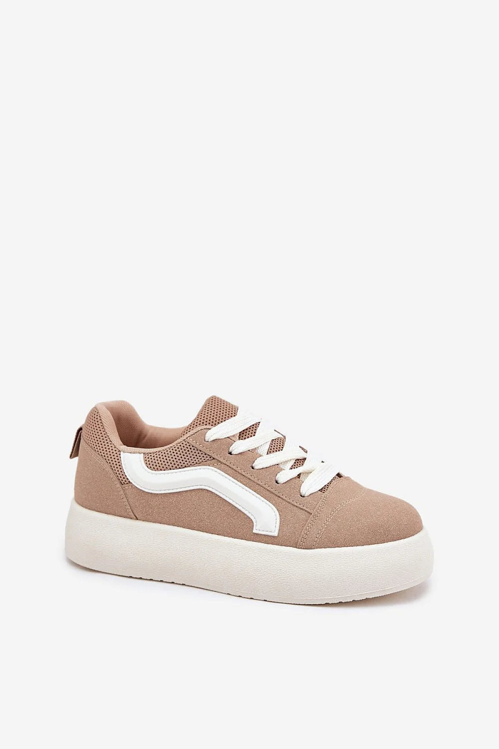 Chaussures de sport pour femmes modernes en suédine écologique beige taupe style urbain confort plateforme amorti