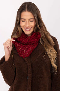 snood écharpe tube grosse maille tricotée bordeaux brique enveloppant court col chaud hiver douillet fils métallisés dorés polyester confortable durable