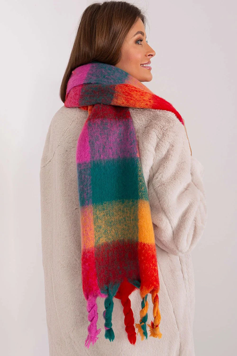 Écharpe longue colorée en plaid polyester doux pour femme, automne/hiver, tassels, élégante, polyvalente