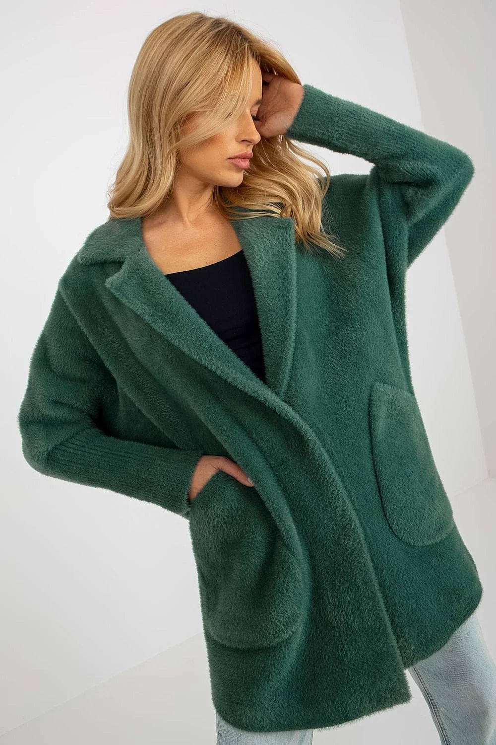Manteau MBM pour femme coupe droite longueur mi-cuisse poches latérales col à revers matériau doux automne-hiver