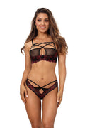 Ensemble lingerie féminine Axami Soutien-gorge Slip Balsamine Tulle Dentelle Noire Rouge Finitions Luxueuses