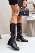 Bottes à talons stiletto en cuir noir élégantes pour femmes, style sophistiqué, talon stable, occasion quotidienne ou habillée