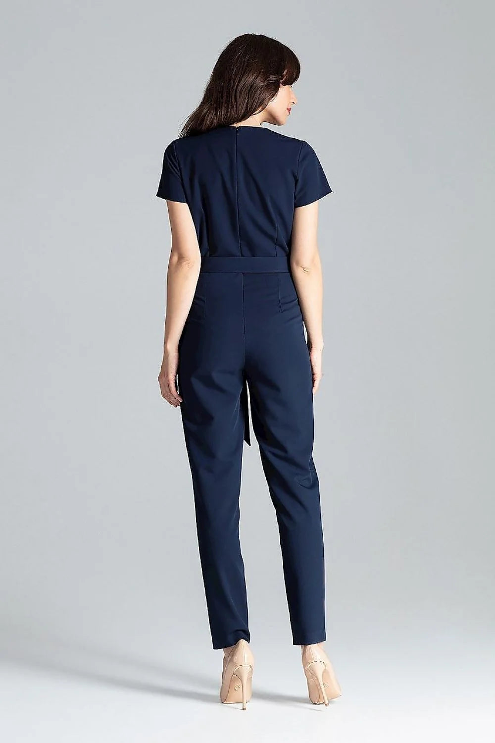 Combinaison Lenitif élégante pour femme design moderne cache-cœur manches courtes ceinture intégrée vert profond polyester viscose taille ajustable