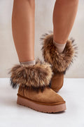 Bottines de neige pour femmes en cuir suédé naturel fourrure marron clair design élégant moderne basse cheville