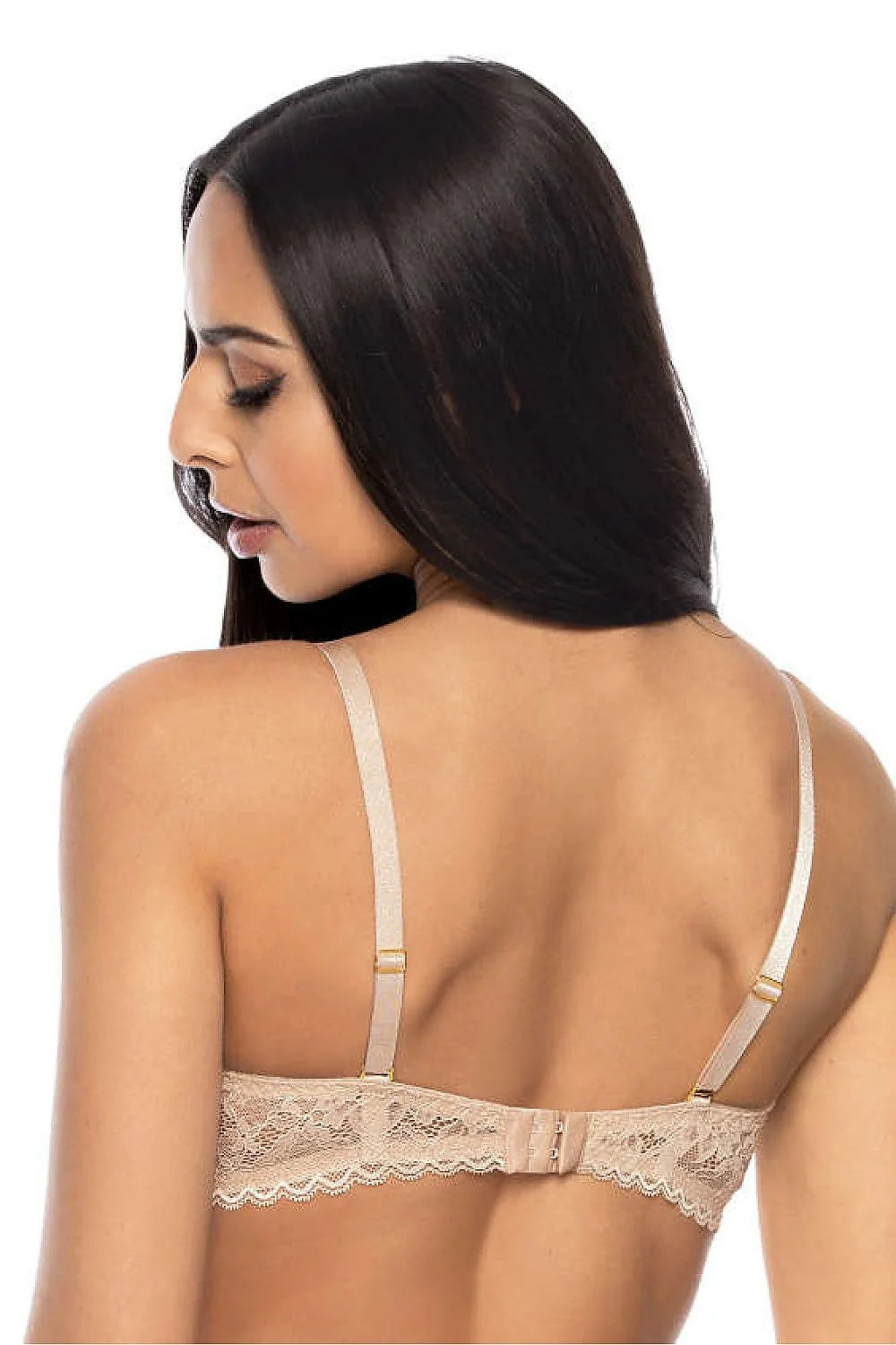 Soutien-gorge push-up dentelle beige classique sexy armatures bretelles ajustables bijoux central fermeture crochets
