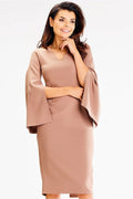 Robe de cocktail awama élégante mi-longue encolure en V manches fendues polyester elasthanne femmes occasion spéciale