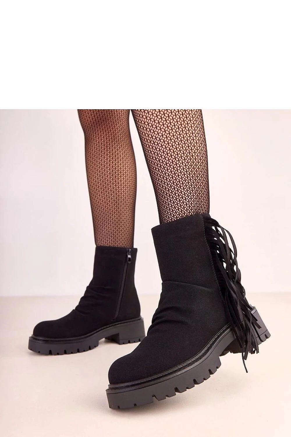 bottines cheville semelle épaisse confort élégantes cuir suédé écologique franges décoratives bout rond talon 5cm stable doublure chaude fermeture éclair