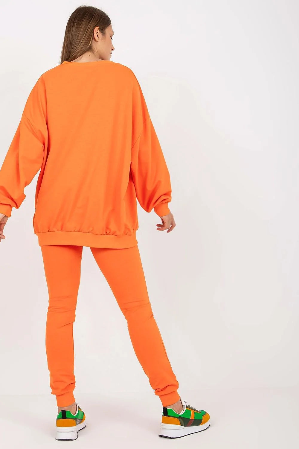 ensemble sportswear femme jaune canari oversize sweat manches longues legging slim taille élastique coton élasthanne molleton poches appliqué W orange