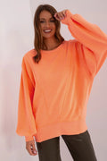 sweatshirt femme oversize col rond coupe loose manches ballon ourlet poignets cotelés coutures structurantes orange chiné molleton doux coton polyester
