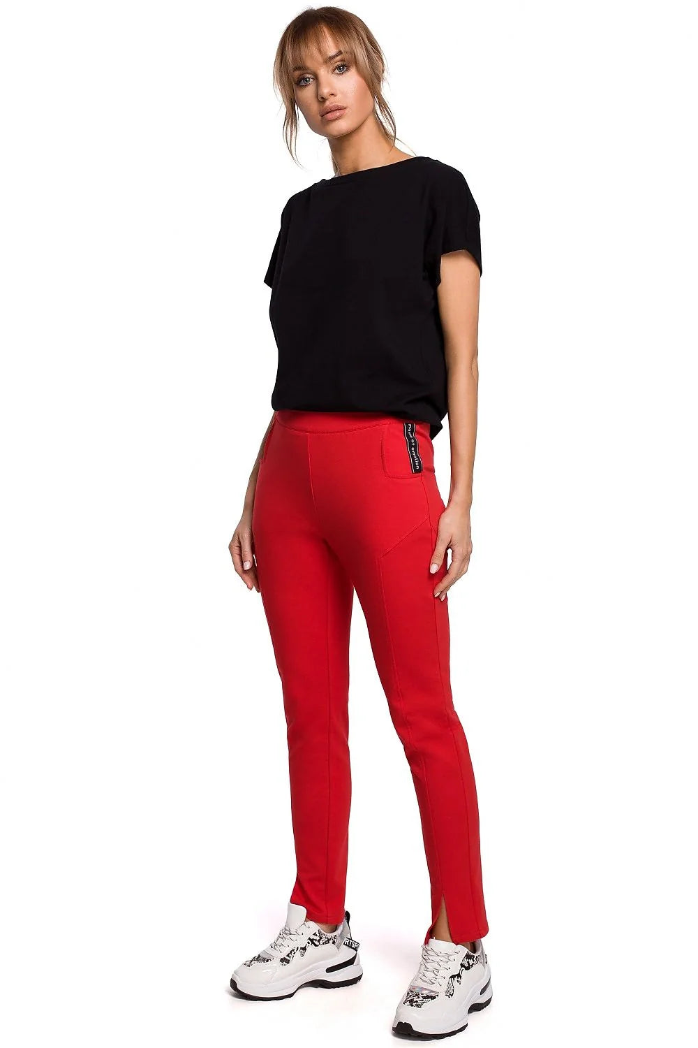 Pantalon long femme coton élasthanne moderne coupe droite fentes avant confort mode urbaine sophistiquée