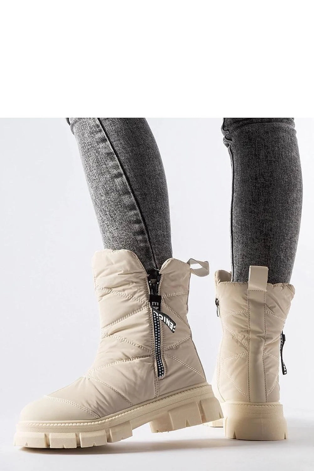 Bottes de neige matelassées fourrure beige femmes tige haute fermeture éclair caoutchouc semelle épaisse protection froid neige hiver mode urbain