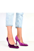 escarpins femme velours violet fuchsia pointu talons aiguilles 9 5cm boucle bijou strassée satinée emboîture basse semelle cuir synthétique
