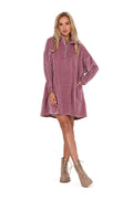 Robe féminine style décontracté velours manches longues col montant fermeture éclair tailles polyvalentes polyvalente