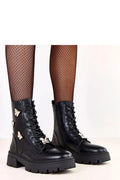 bottines rangers femme noires cuir écologique semelle crantée talon 5cm confort doublure chaude zip latéral papillons métalliques rond adhérence