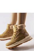 Bottes trappeur Solea pour femme, design moderne, cuir synthétique, fausse fourrure, hiver, confort, style casual, maintien cheville, lacets métal, semelle caoutchouc