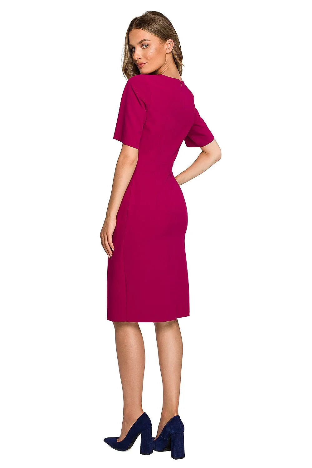 Robe élégante pour femme coupe droite manches moyennes découpe asymétrique vert émeraude occasionnels diverses