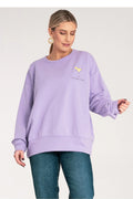 Sweatshirt femme décontracté broderie margarita couleur pastel lavande manches longues coupe ample