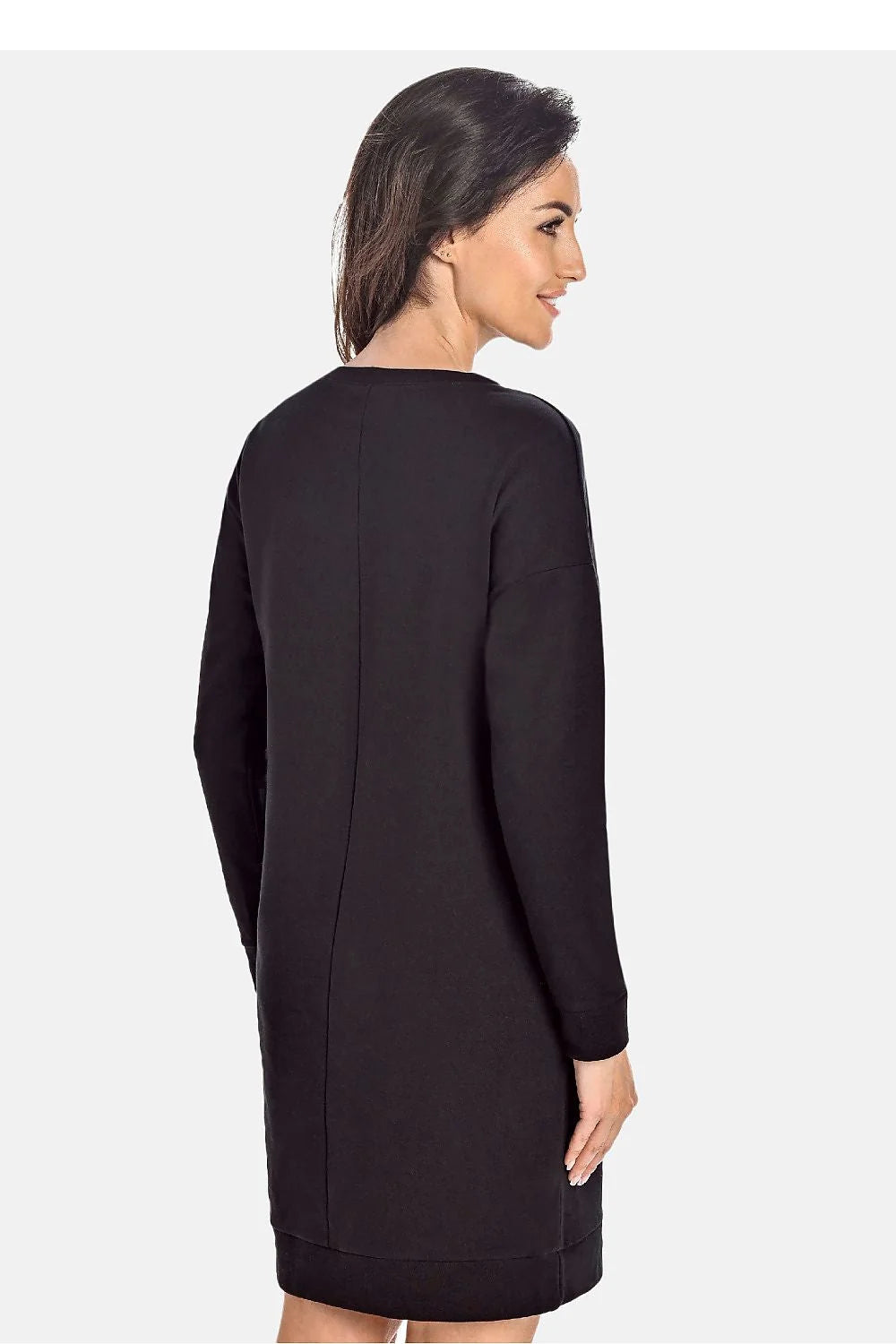 robe sweat noire coton molleton jersey épais col rond manches longues poignets côtelés ourlet côtelé poches latérales coupe droite