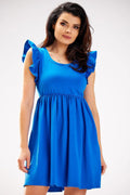 Robe de jour Infinite You élégante manches volantes en coton bleu tailleur ajustable occasion多种 femme