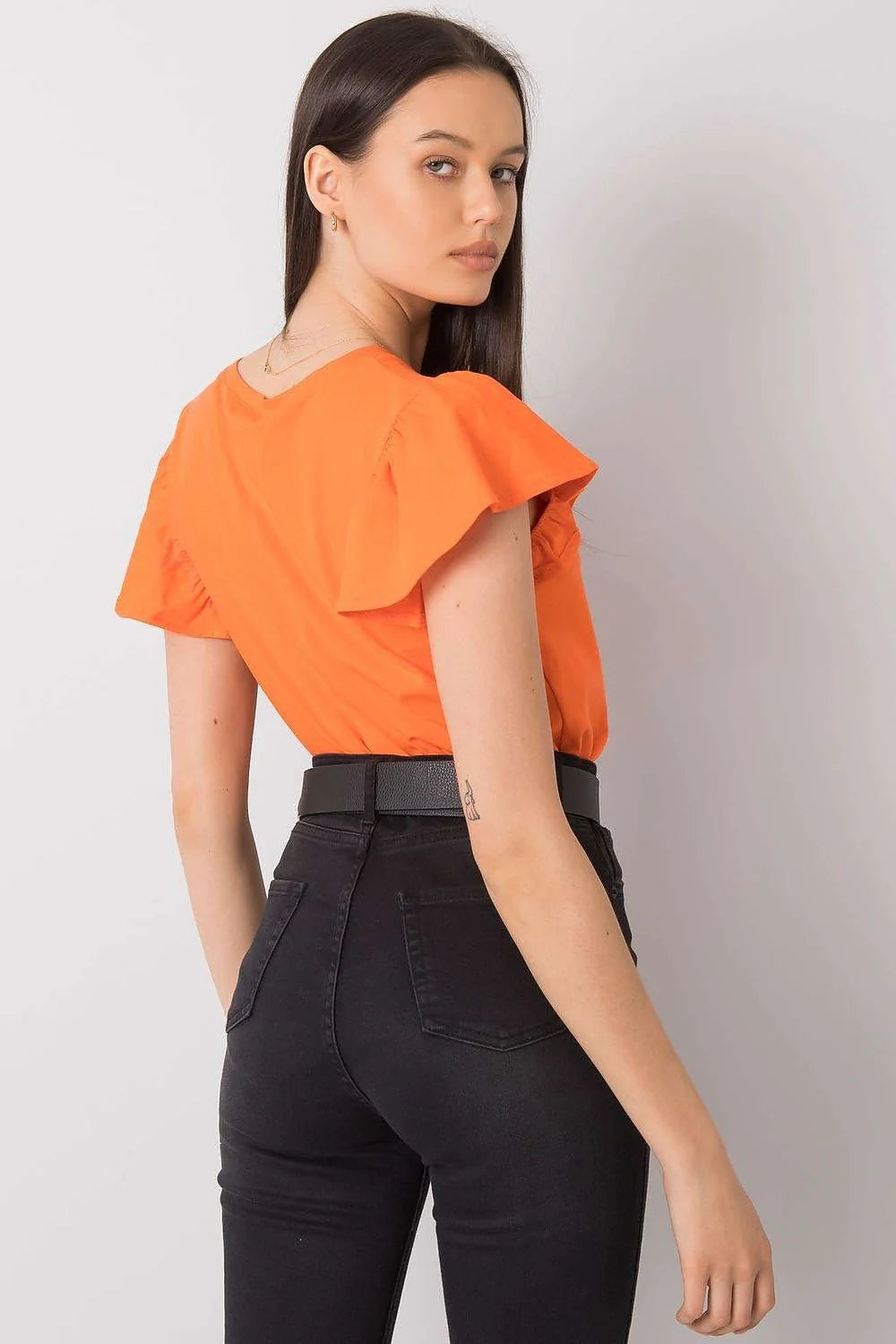 chemisier femme crop noué devant fuchsia manches courtes volants encolure ronde coton lycra stretch cintré taille haute léger respirant