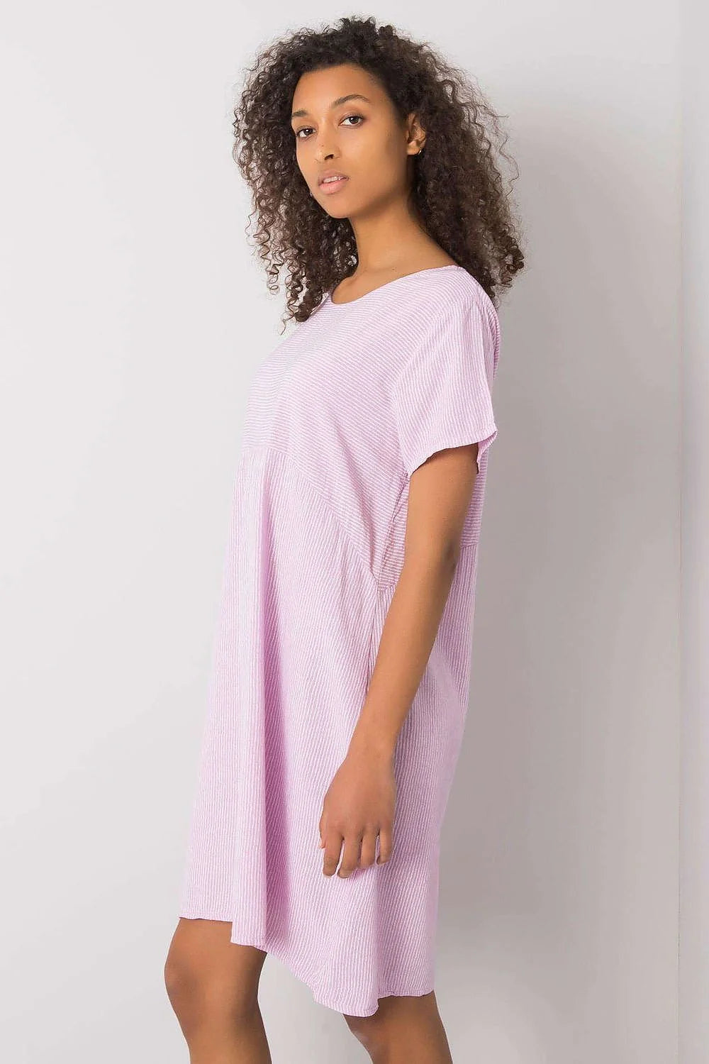 Robe rayée en viscose coupe droite encolure ronde manches courtes pour femmes occasion décontractée été