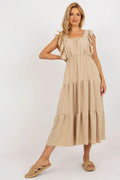 Robe de jour Italy Moda longue sans manches encolure carrée matière légère polyester élasthanne couleur beige femmes occasion été