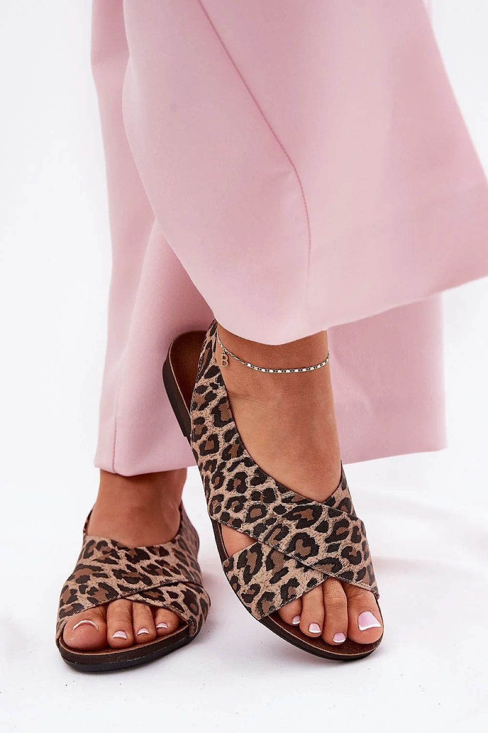 Sandales femmes motif léopard cuir doux confort style audacieux talon plat sandales été tendance