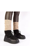 bottes neige noires doublées fourrure paillettes Esmee Gemre femme montantes sherpa simili cuir laçage cordons semelle plateforme crantée