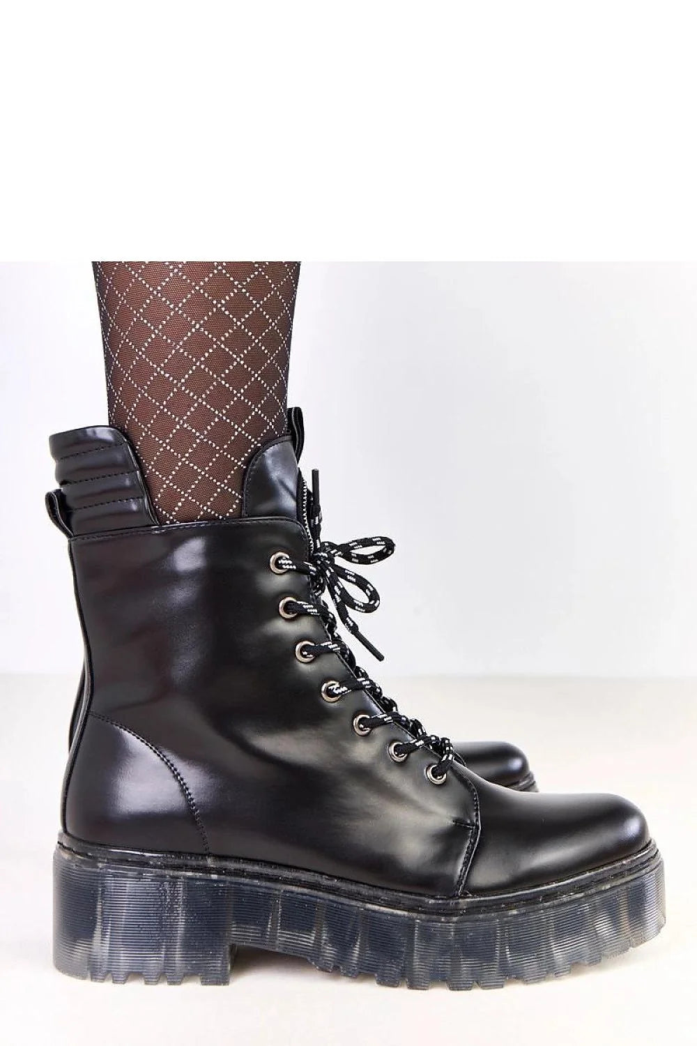 bottines femme combat plateforme noire cuir synthétique tige bout rond semelle crantée lacage zip col rembourré talon 5cm doublure chaude