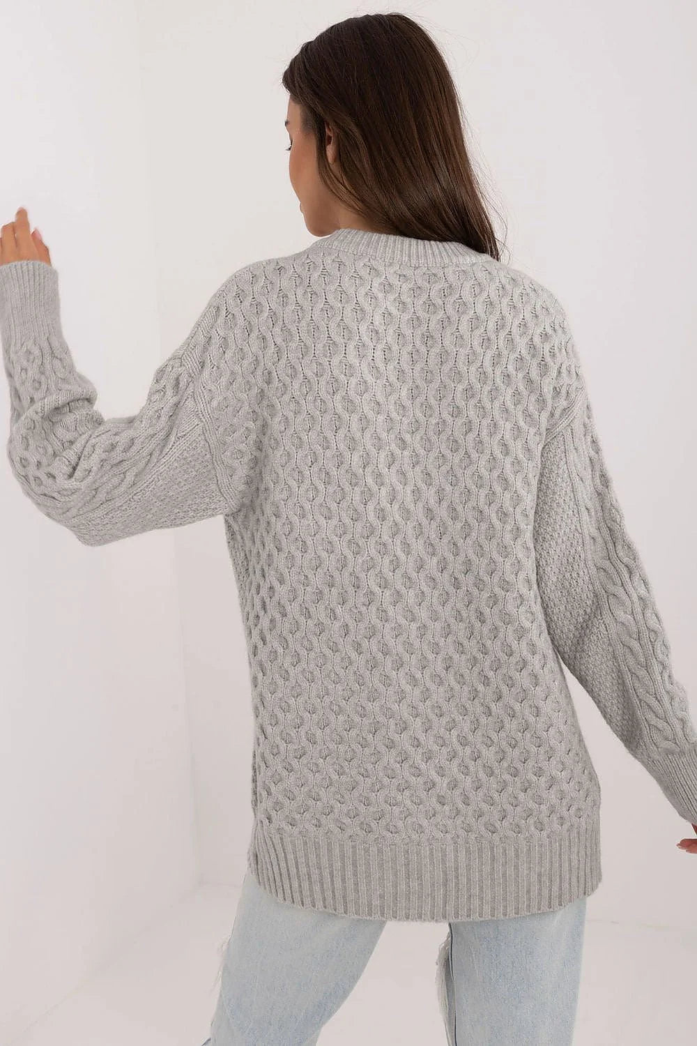 Cardigan femme style décontracté motif torsadé gris matériau tricoté manches longues col rond boutons ton sur ton