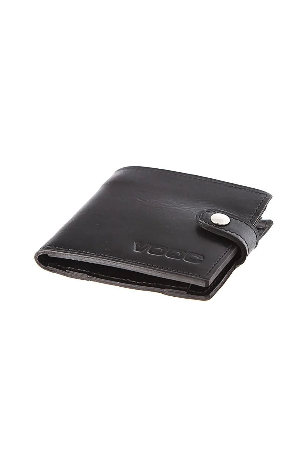 portefeuille vintage cuir naturel rose pâle compact pliable élégant minimaliste fermeture bouton pression métallique argenté coutures apparentes logo embossé slim