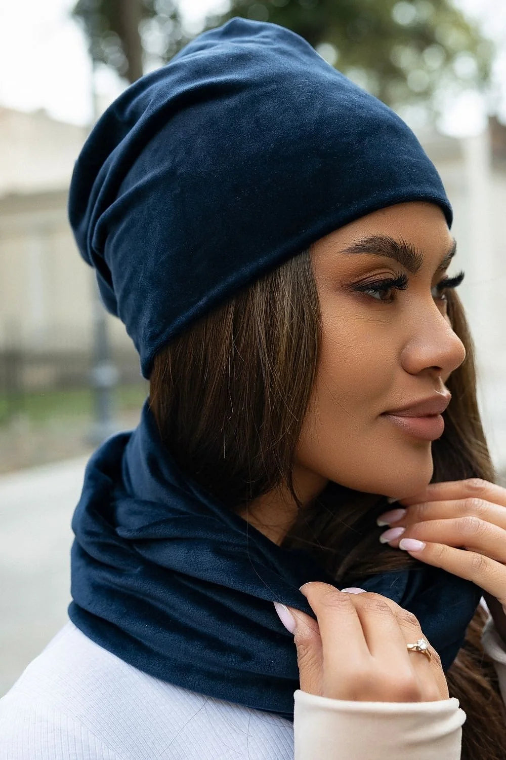 Ensemble IVON pour femmes, cap et snood en velours, couleur marine, haute qualité, doux et chaud, style élégant, automne hiver, cadeau parfait