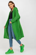 Cardigan long pour femme style moderne décontracté manches longues capuche couleur verte acrylique polyamide viscose laine taille universelle