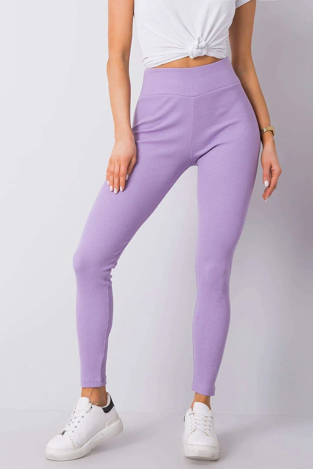 Leggings longues BFG en tissu côtelé taille haute couleur mauve clair ajusté confortable polyvalent femme