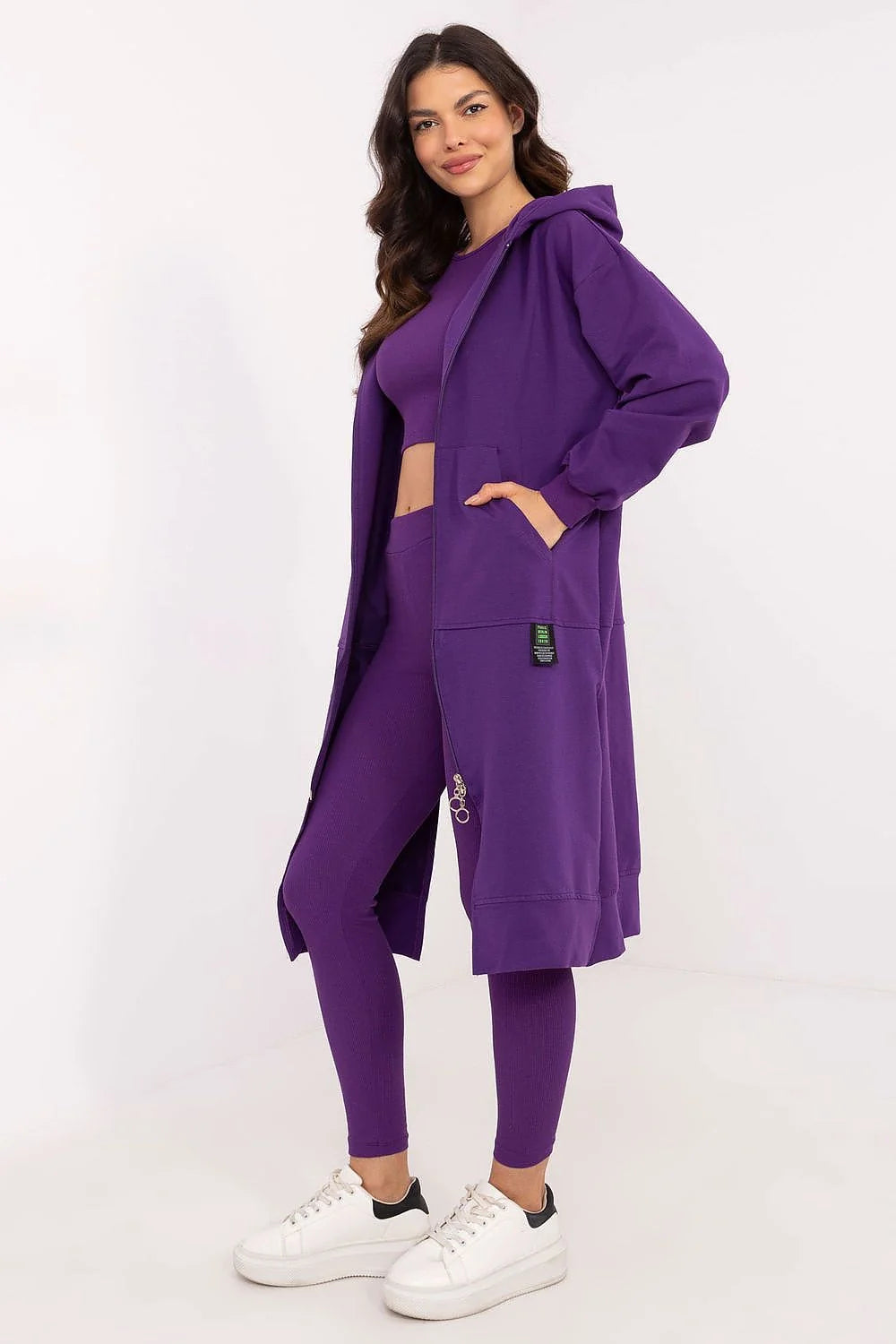 Ensemble femme longue veste sans manches haut court leggings violet vif sportswear mode tendance