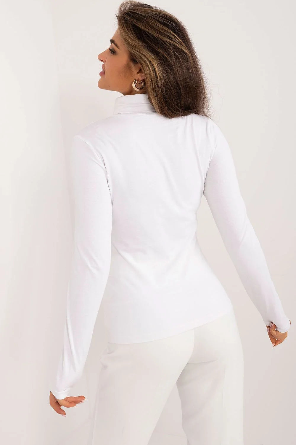 Chemisier Sublevel blanc col roulé manches longues pantalon taille haute mixte coton élasthanne ajusté polyvalent femmes