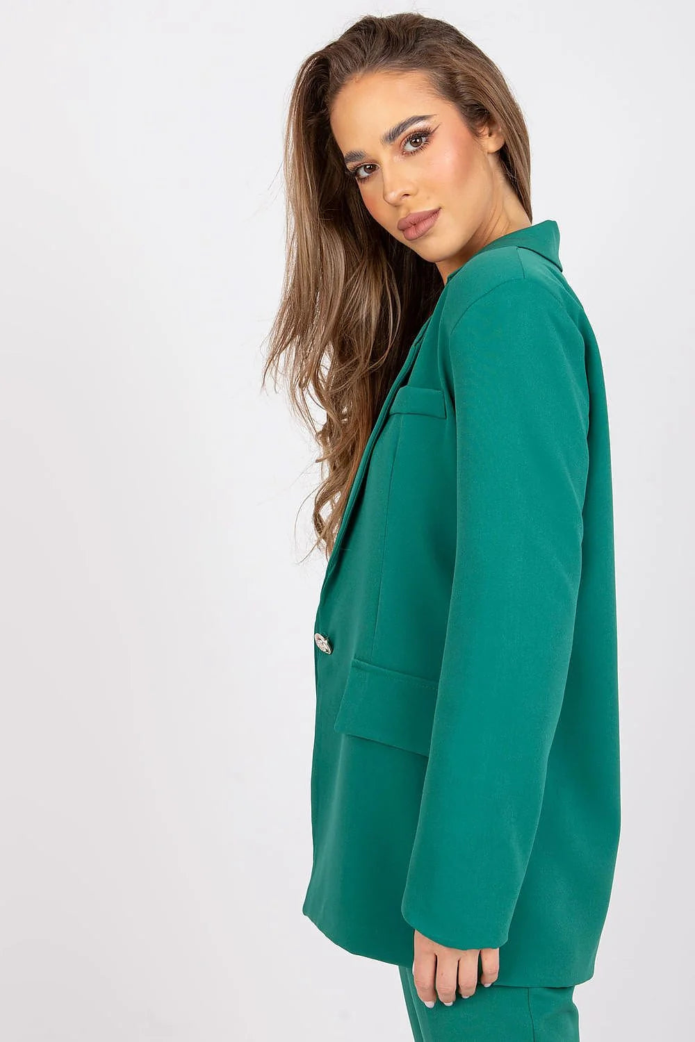 Veste femme Italy Moda vert foncé longue manches longues style élégant coupe ajustée matériau synthétique