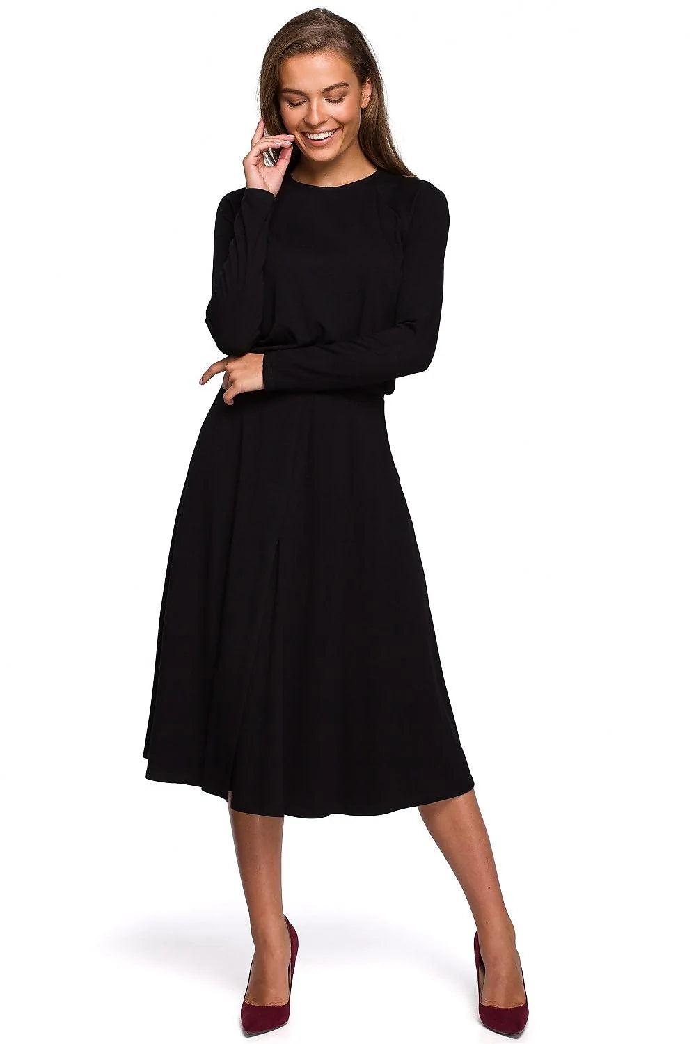Robe de jour en viscose taupe élégante coupe fluide manches longues pour femmes modernes raffinées