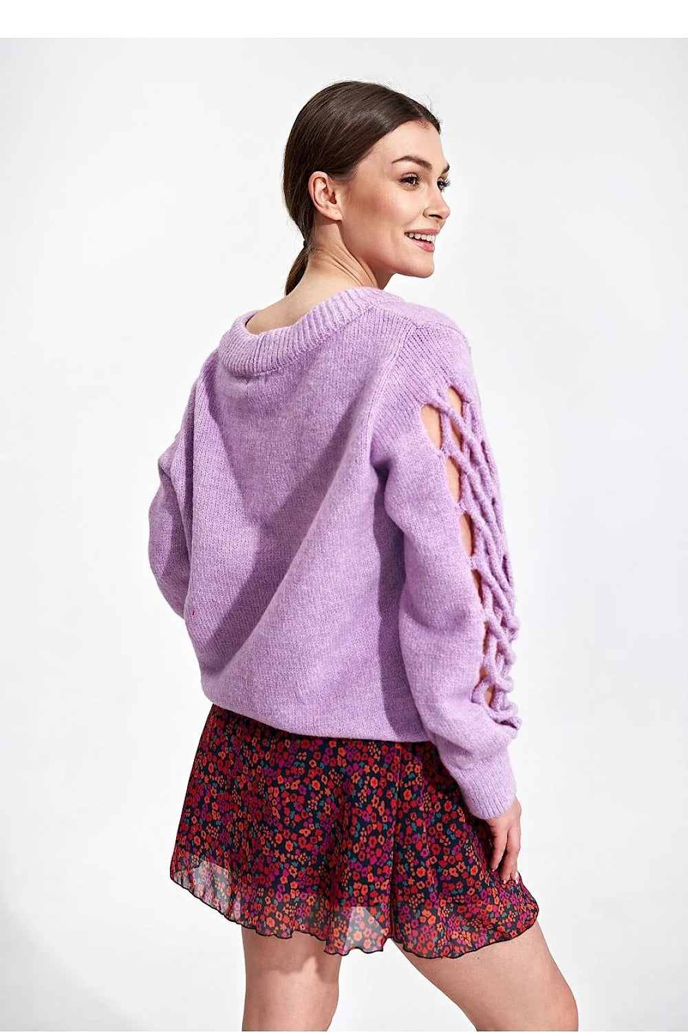 Set Mode Femme Cardigan Tricot Rose Débardeur Blanc Jupe Évasée Imprimée Floral Coupe Décontractée Matière Douce