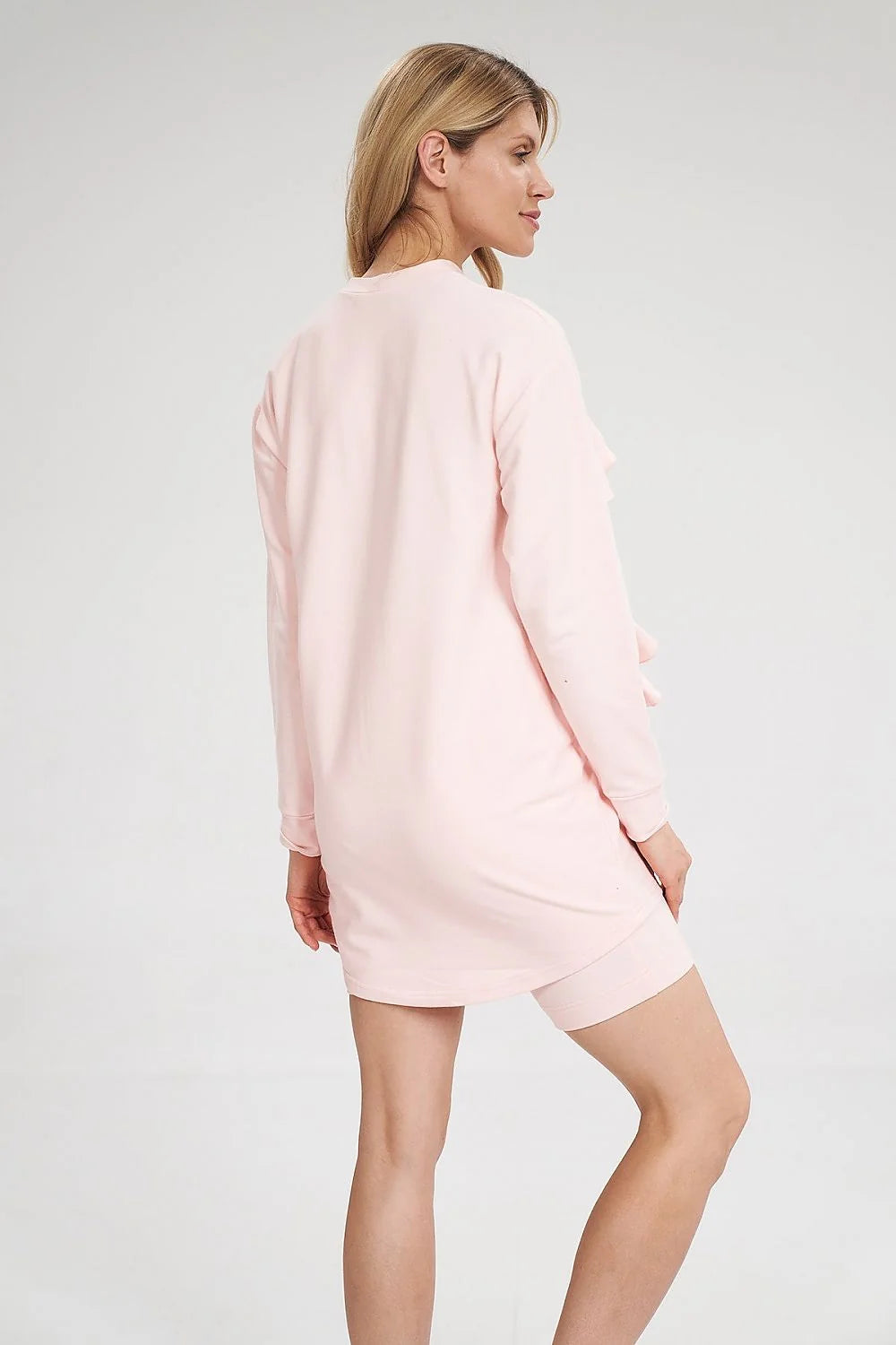 Ensemble femme coton élasthanne style décontracté élégant haut manches longues volants short tendance confortable