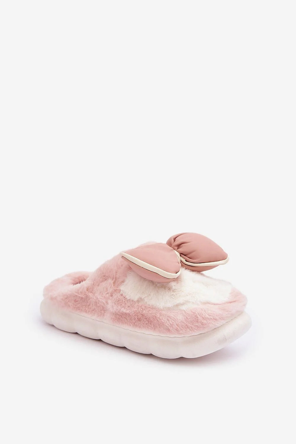 Pantoufles féminines en fourrure douce style élégant nœud satiné semelle épaisse isolation thermique intérieur pelucheux