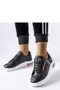 Baskets basse cuir écologique noir semelle blanche bandes rouges lacets noirs zip argenté mode streetwear femmes
