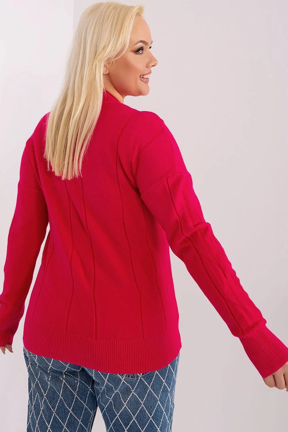 Chandail femmes plus size maille fuchsia col V manches longues coton elasthanne taille ajustable factory price