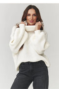 pull femme oversize col roulé maille douce écrue manches bouffantes poignets côtelés coupe ample mi hanche