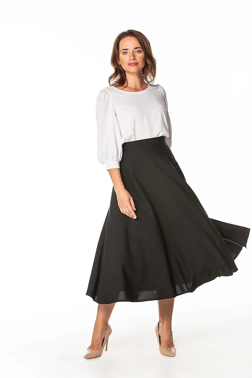 Jupe élégante noire pour femme, coupe haute, fente latérale, polyester élasthanne, tailles XS à XXL