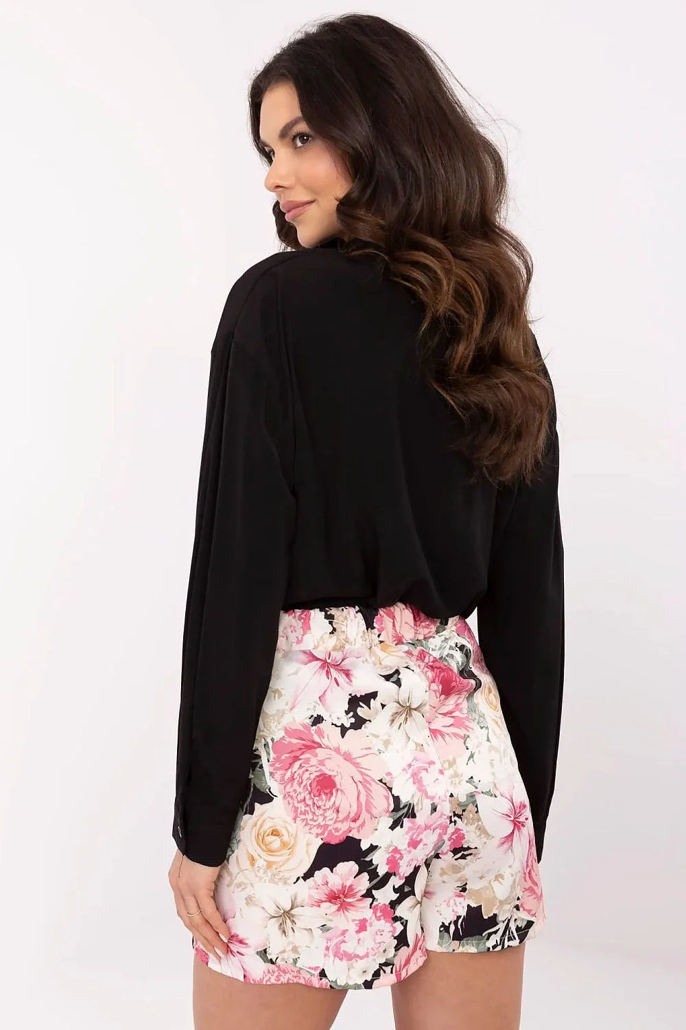 Jupe-culotte à motif floral court taille haute élastique femme robe soirée élégante mode italienne veste noire décontractée