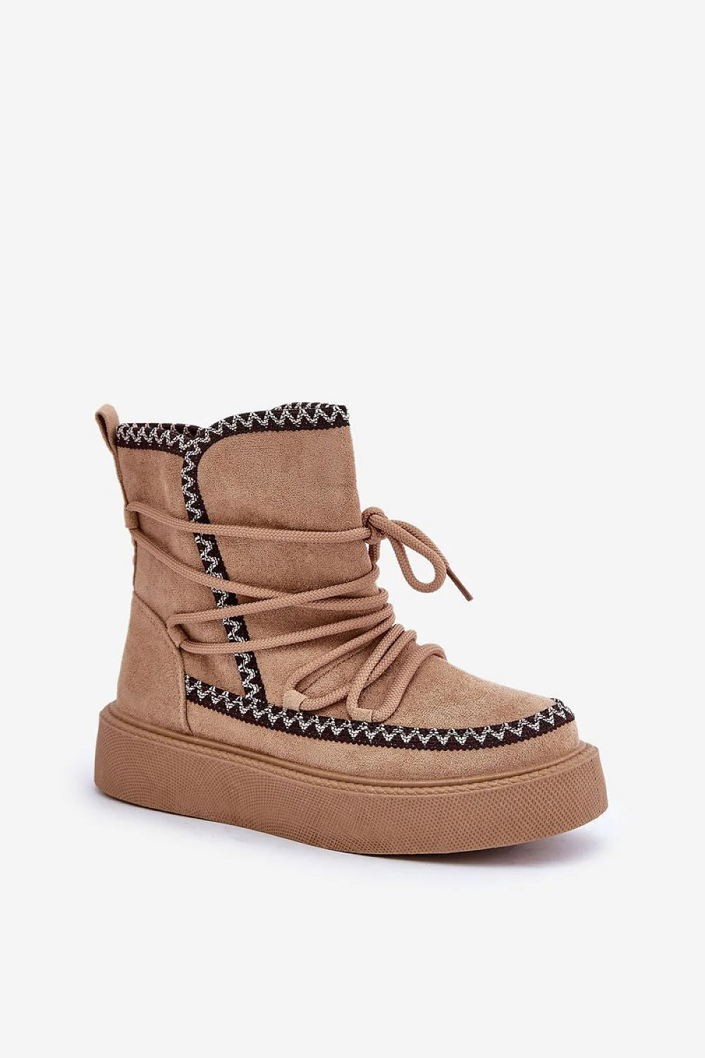 Bottes de neige pour femmes style moderne confortable daim beige lacets asymétriques semelle anti-dérapante