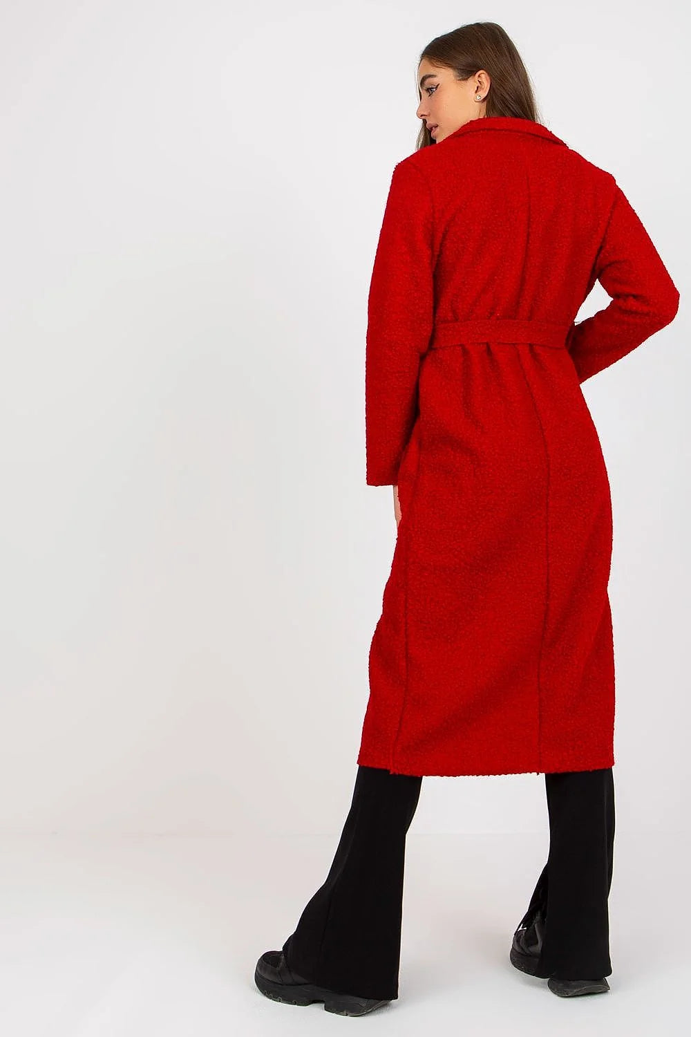 Manteau pour femme beige en boucle tailleur long manches longues collets en V poches plaquées cap assortie style casual élégant